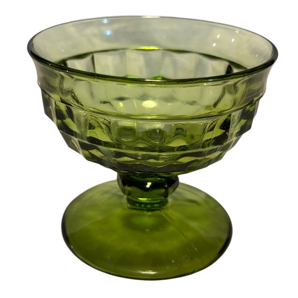 Vintage Indiana Glass Whitehall Avocado Green Sherbet Cups Set of 2 MCM Retro - Picture 14 of 16